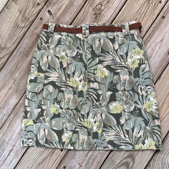 Junction West Women's Vintage Linen Blend Cargo Mini Skirt Green Floral Size 10 - Picture 2 of 8
